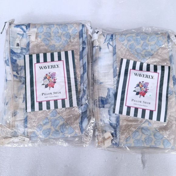 NEW Waverly Standard pillow Sham SET 2 Rosewood Duvet blue cabbage rose floral